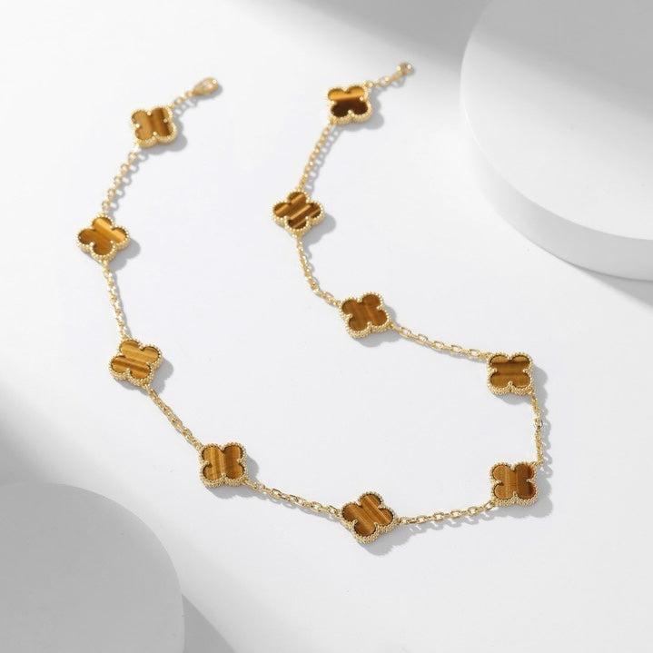 [Elara jewelsry ]CLOVER 10 MOTIFS TIGER EYE NECKLACE