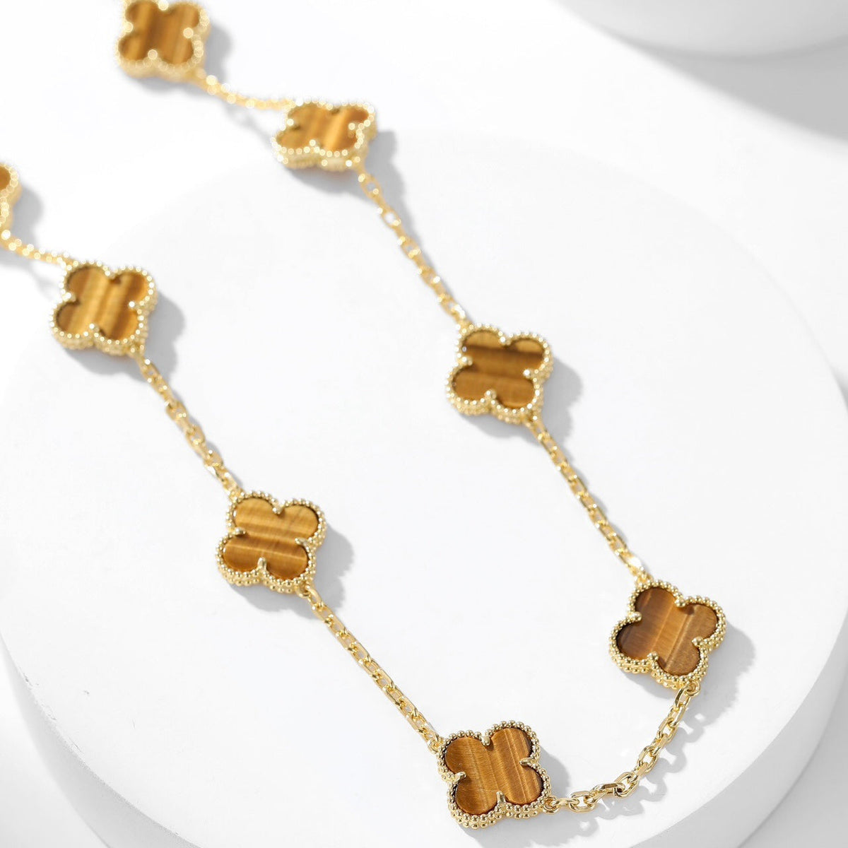 [Elara jewelsry ]CLOVER 10 MOTIFS TIGER EYE NECKLACE