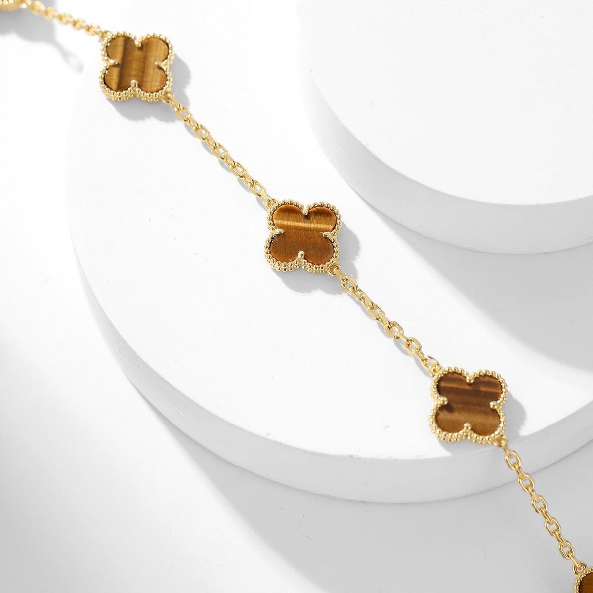 [Elara jewelsry ]CLOVER 10 MOTIFS TIGER EYE NECKLACE