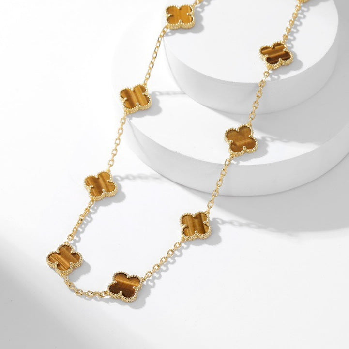 [Elara jewelsry ]CLOVER 10 MOTIFS TIGER EYE NECKLACE