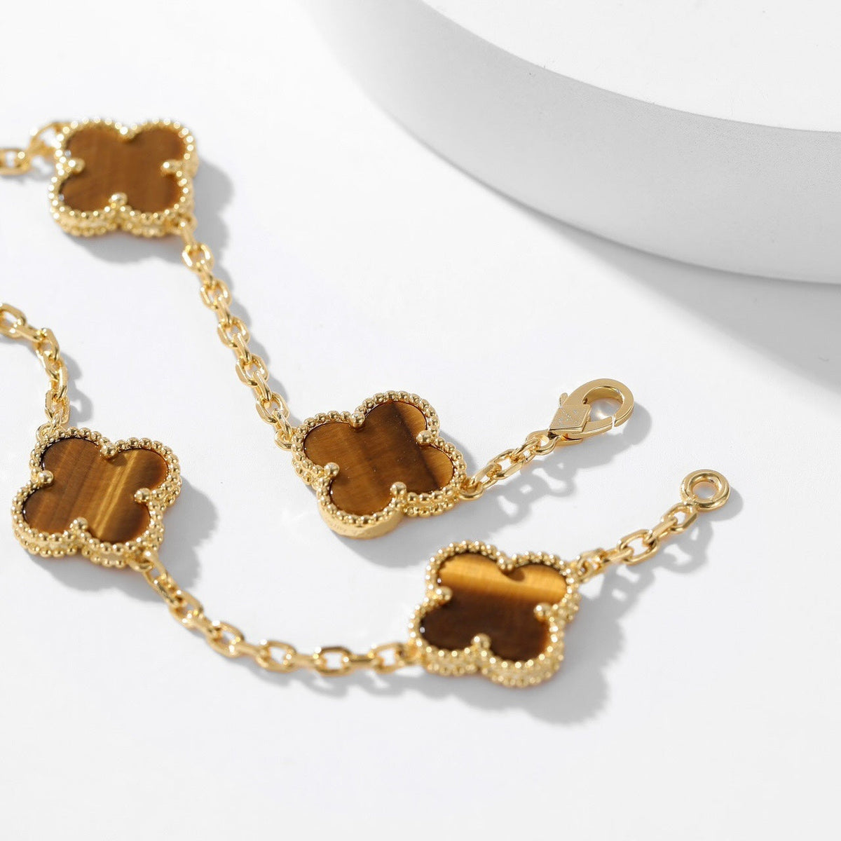 [Elara jewelsry ]CLOVER 10 MOTIFS TIGER EYE NECKLACE