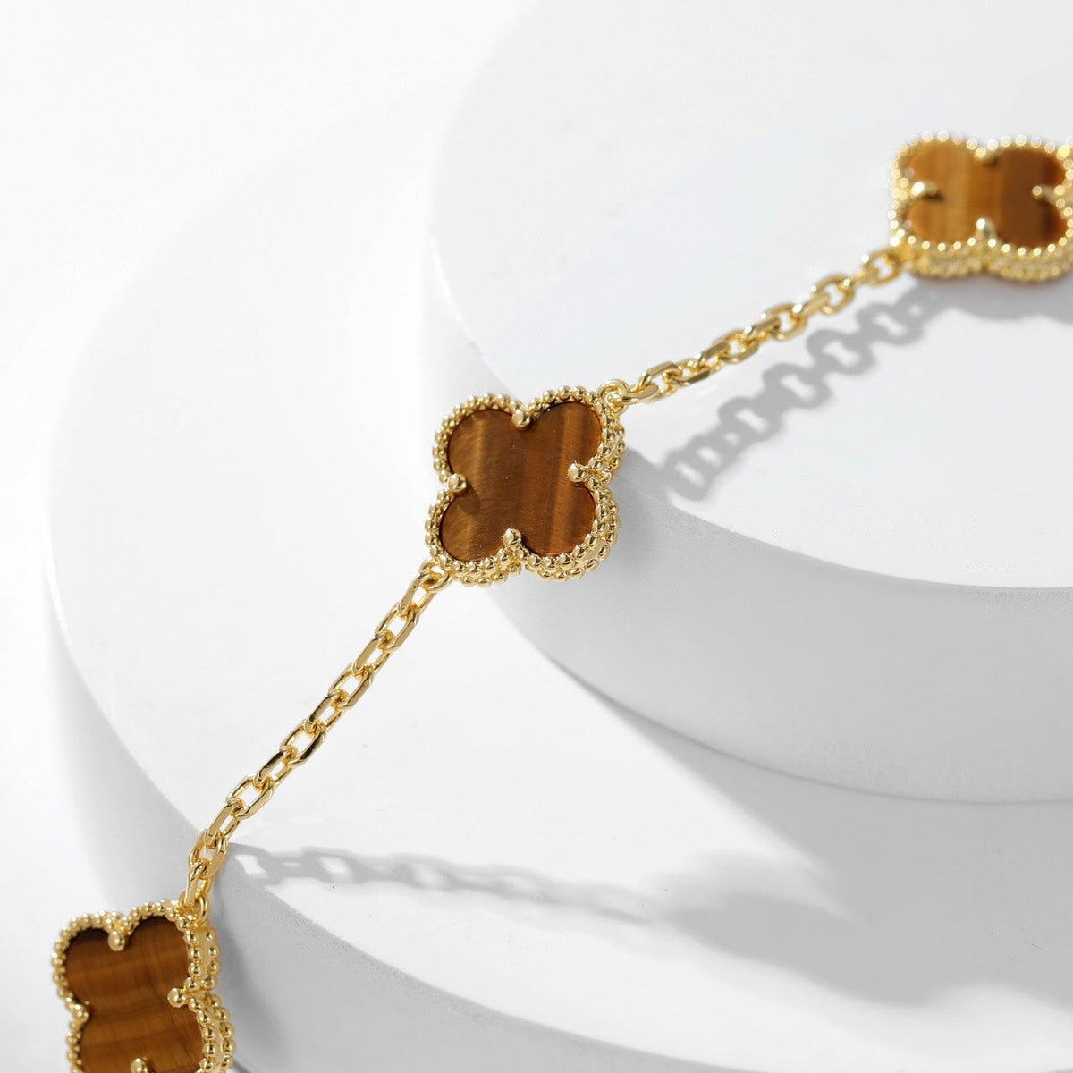 [Elara jewelsry ]CLOVER 10 MOTIFS TIGER EYE NECKLACE