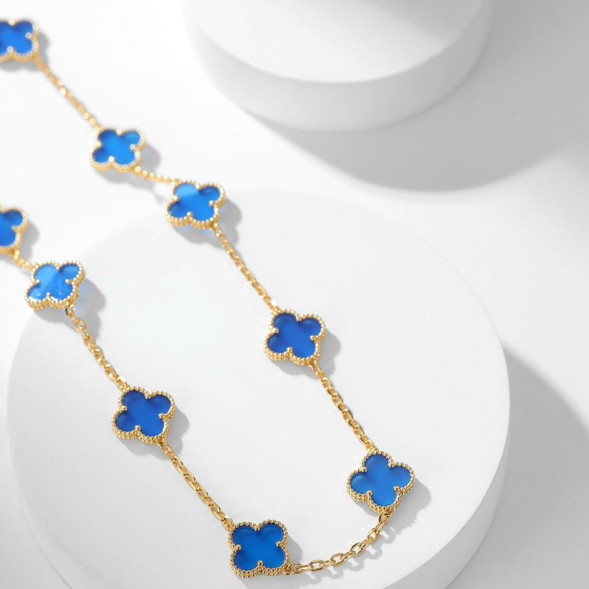 [Elara jewelsry ]CLOVER 10 MOTIFS BLUE AGATE NECKLACE