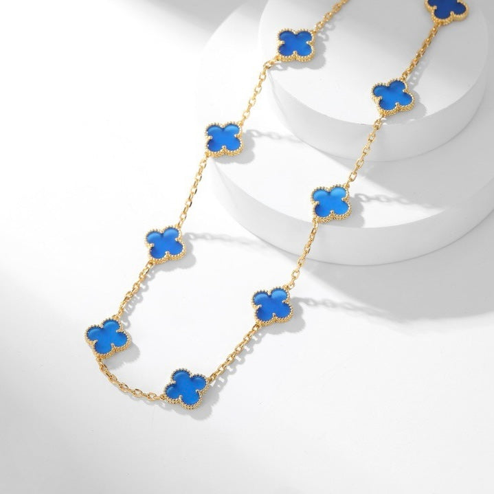 [Elara jewelsry ]CLOVER 10 MOTIFS BLUE AGATE NECKLACE