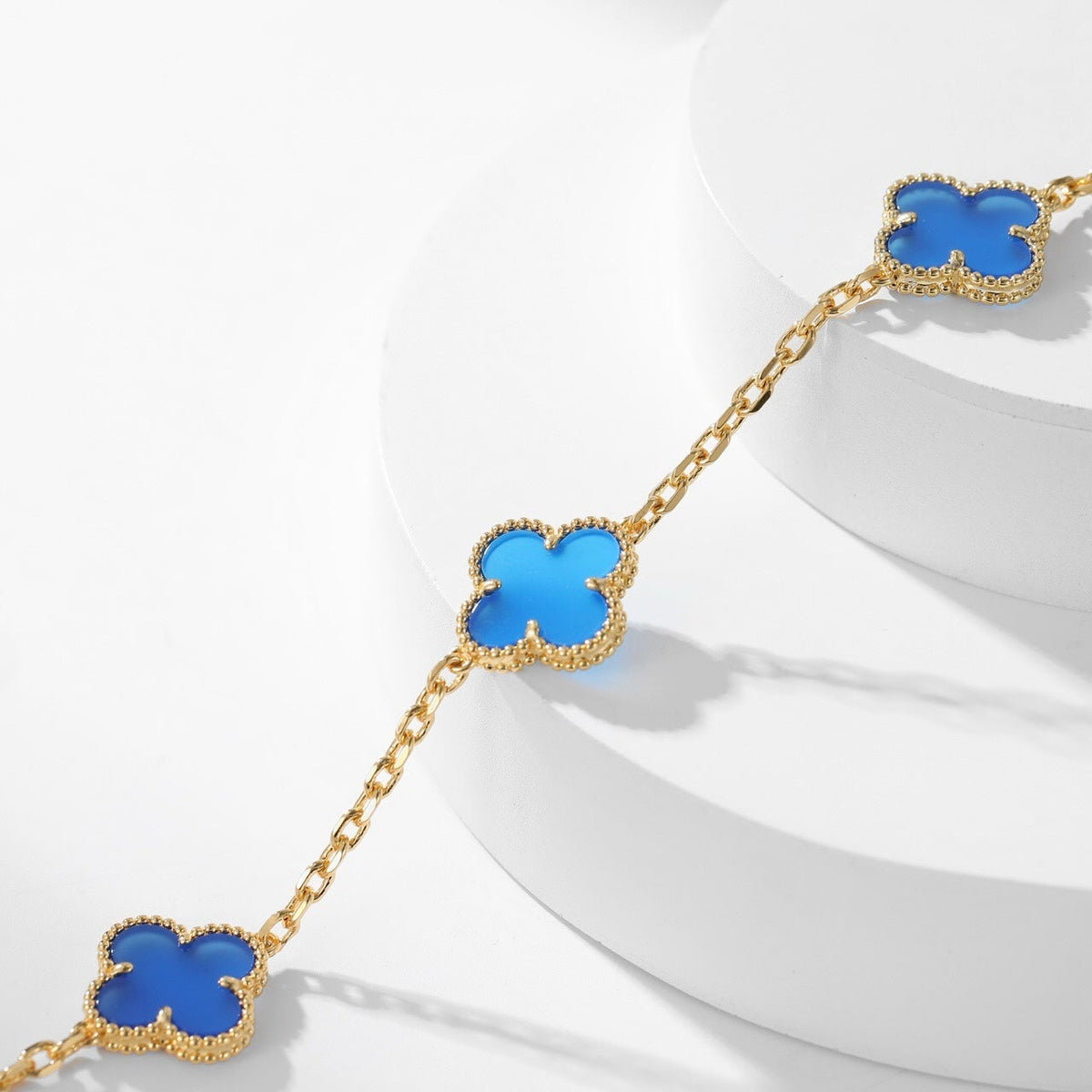 [Elara jewelsry ]CLOVER 10 MOTIFS BLUE AGATE NECKLACE