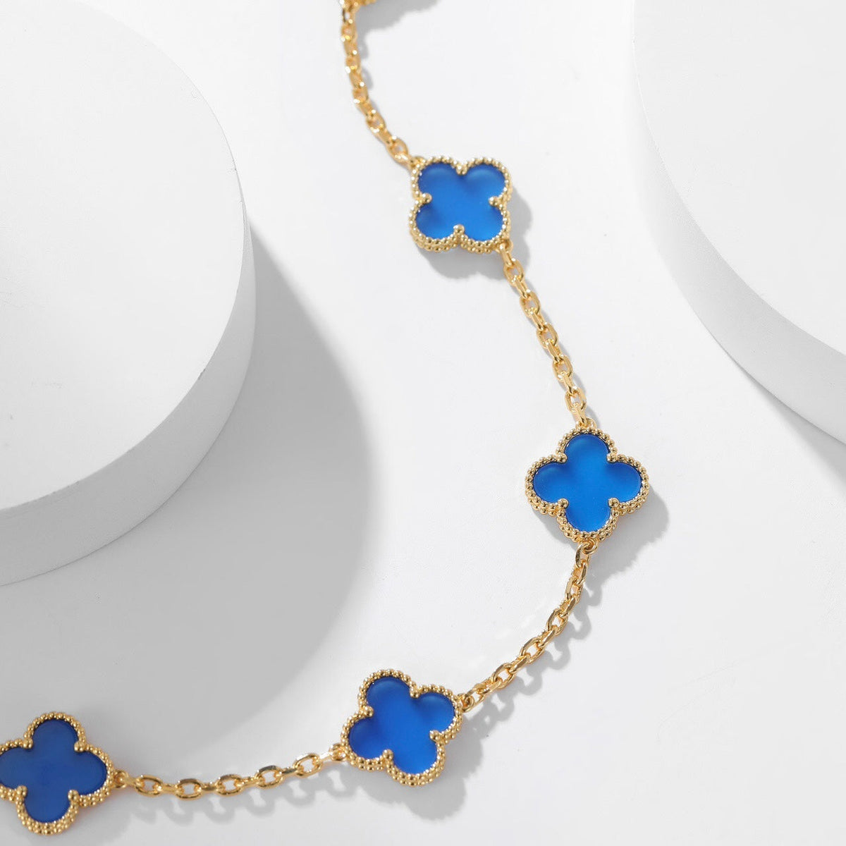 [Elara jewelsry ]CLOVER 10 MOTIFS BLUE AGATE NECKLACE