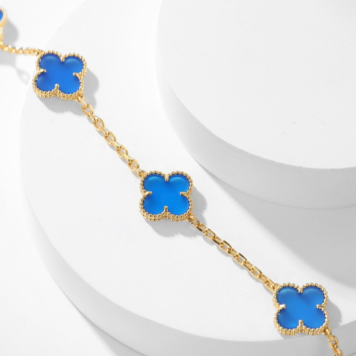 [Elara jewelsry ]CLOVER 10 MOTIFS BLUE AGATE NECKLACE
