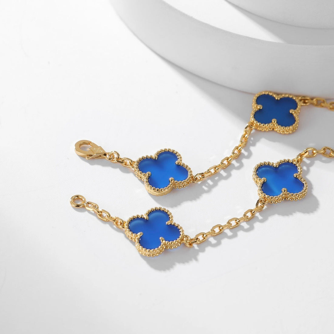 [Elara jewelsry ]CLOVER 10 MOTIFS BLUE AGATE NECKLACE