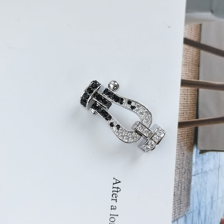 [Elara jewelsry ]FORCE LARGE HORSESHOE BLACK WHITE DIAMOND BRACELET ROSE GOLD