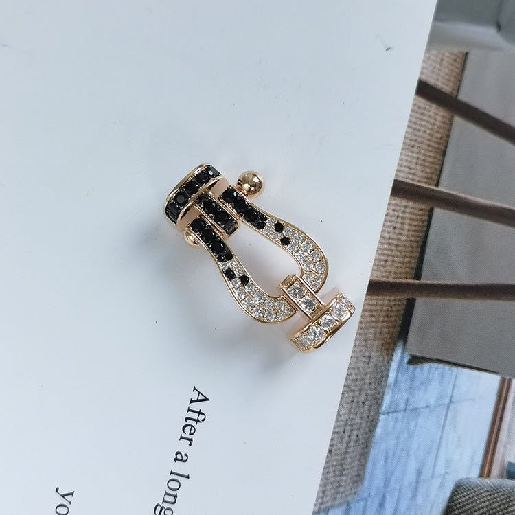[Elara jewelsry ]FORCE LARGE HORSESHOE BLACK WHITE DIAMOND BRACELET ROSE GOLD