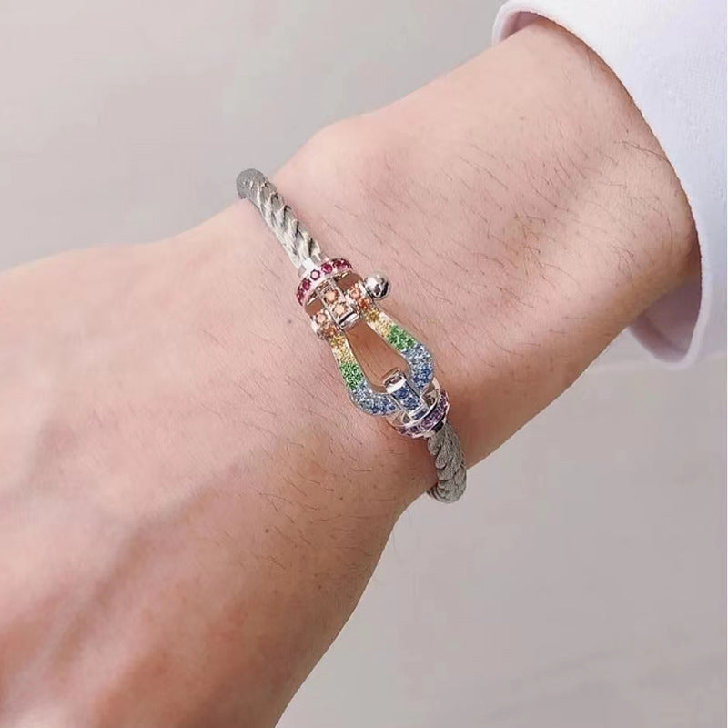 [Elara jewelsry ]FORC LARGE HORSESHOE  COLORED DIAMOND BRACELET SILVER