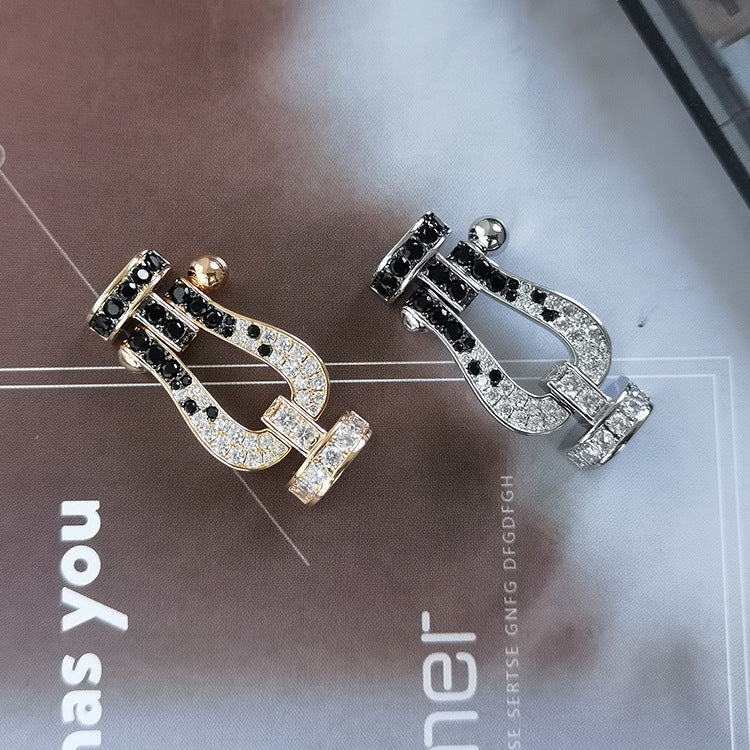 [Elara jewelsry ]FORCE LARGE HORSESHOE BLACK WHITE DIAMOND BRACELET ROSE GOLD