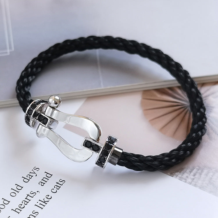 [Elara jewelsry ]FORCE LARGE HORSESHOE BLACK DIAMOND BRACELET SILVER