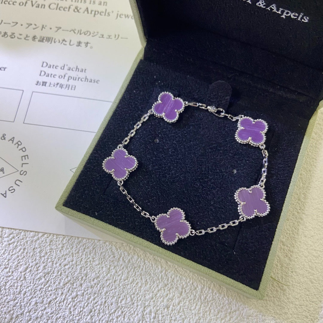 [Elara jewelsry ]CLOVER  5 MOTIFS  PURPLE VIOLET BRACELET