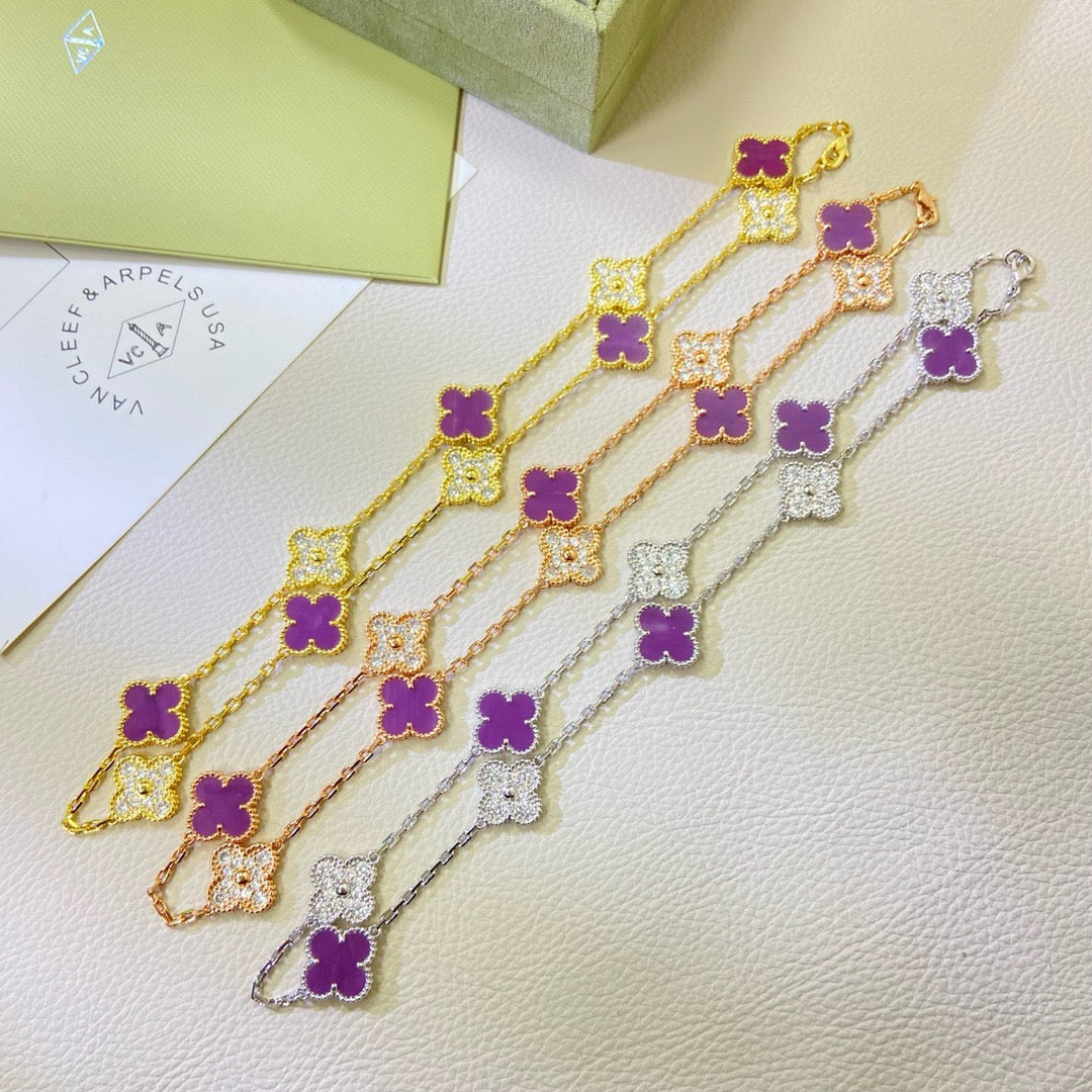 [Elara jewelsry ]CLOVER 10 MOTIFS  PURPLE VIOLET DIAMOND NECKLACE