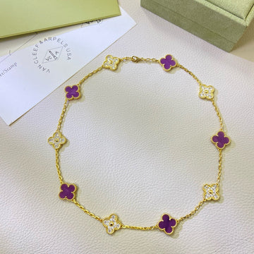 [Elara jewelsry ]CLOVER 10 MOTIFS  PURPLE VIOLET DIAMOND NECKLACE
