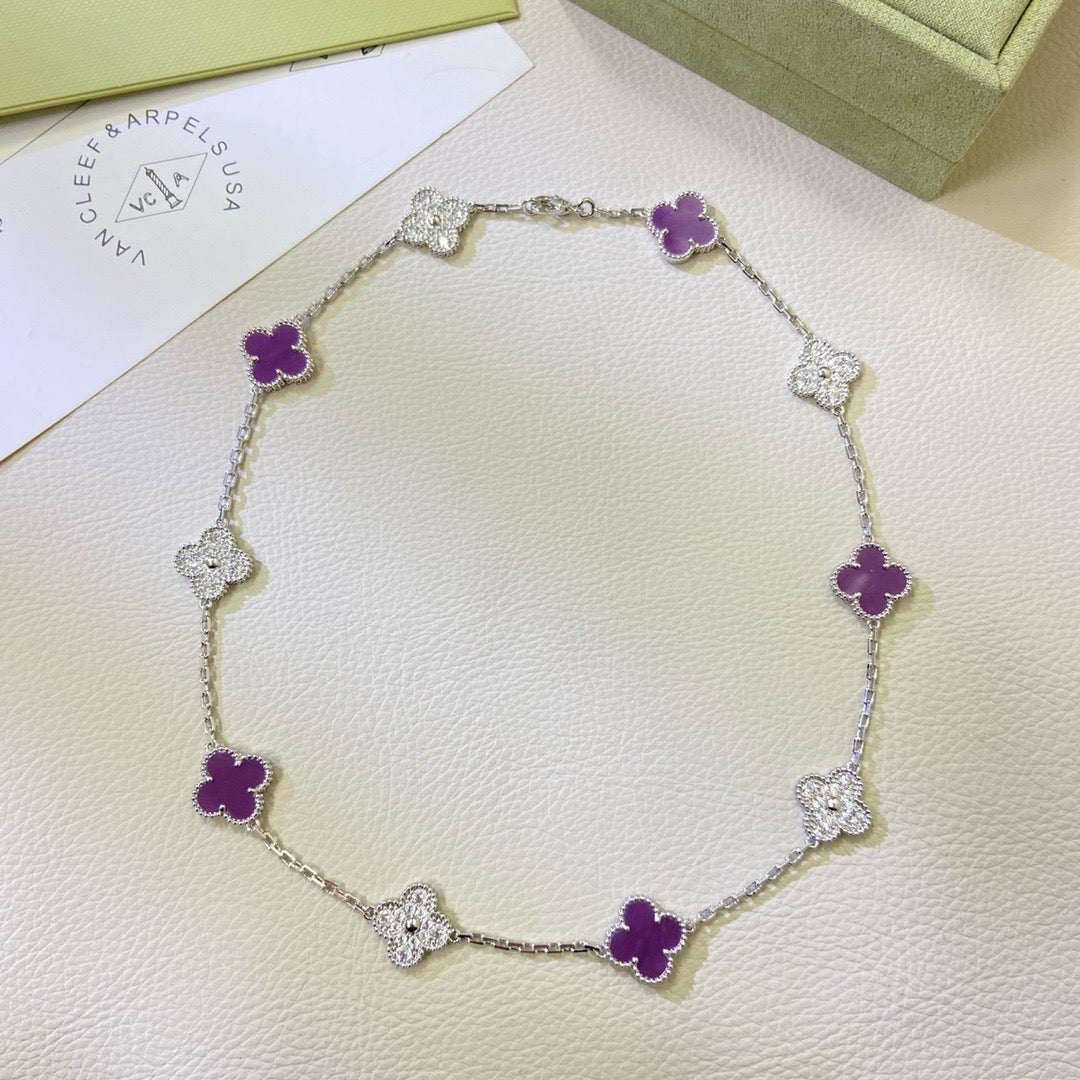 [Elara jewelsry ]CLOVER 10 MOTIFS  PURPLE VIOLET DIAMOND NECKLACE