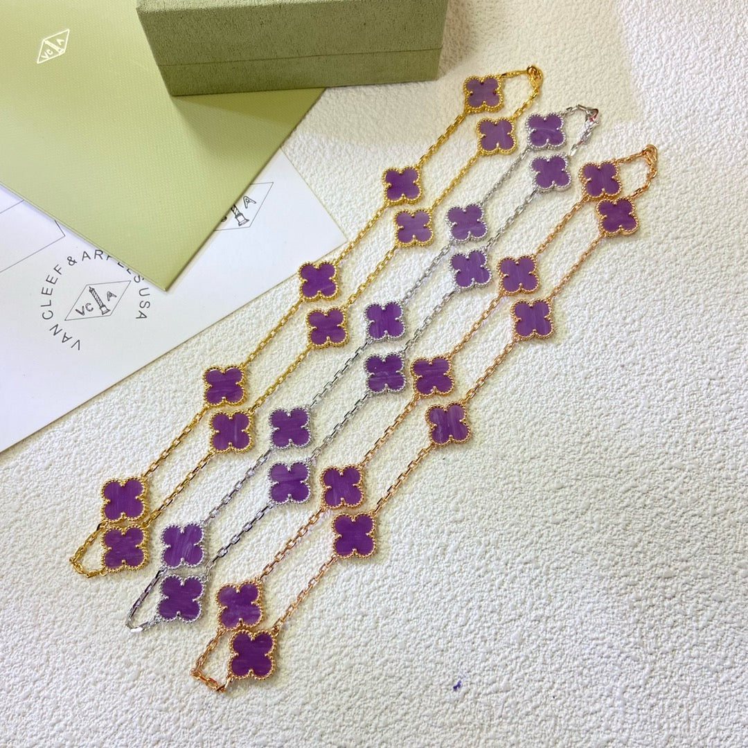 [Elara jewelsry ]CLOVER 10 MOTIFS  PURPLE VIOLET  NECKLACE