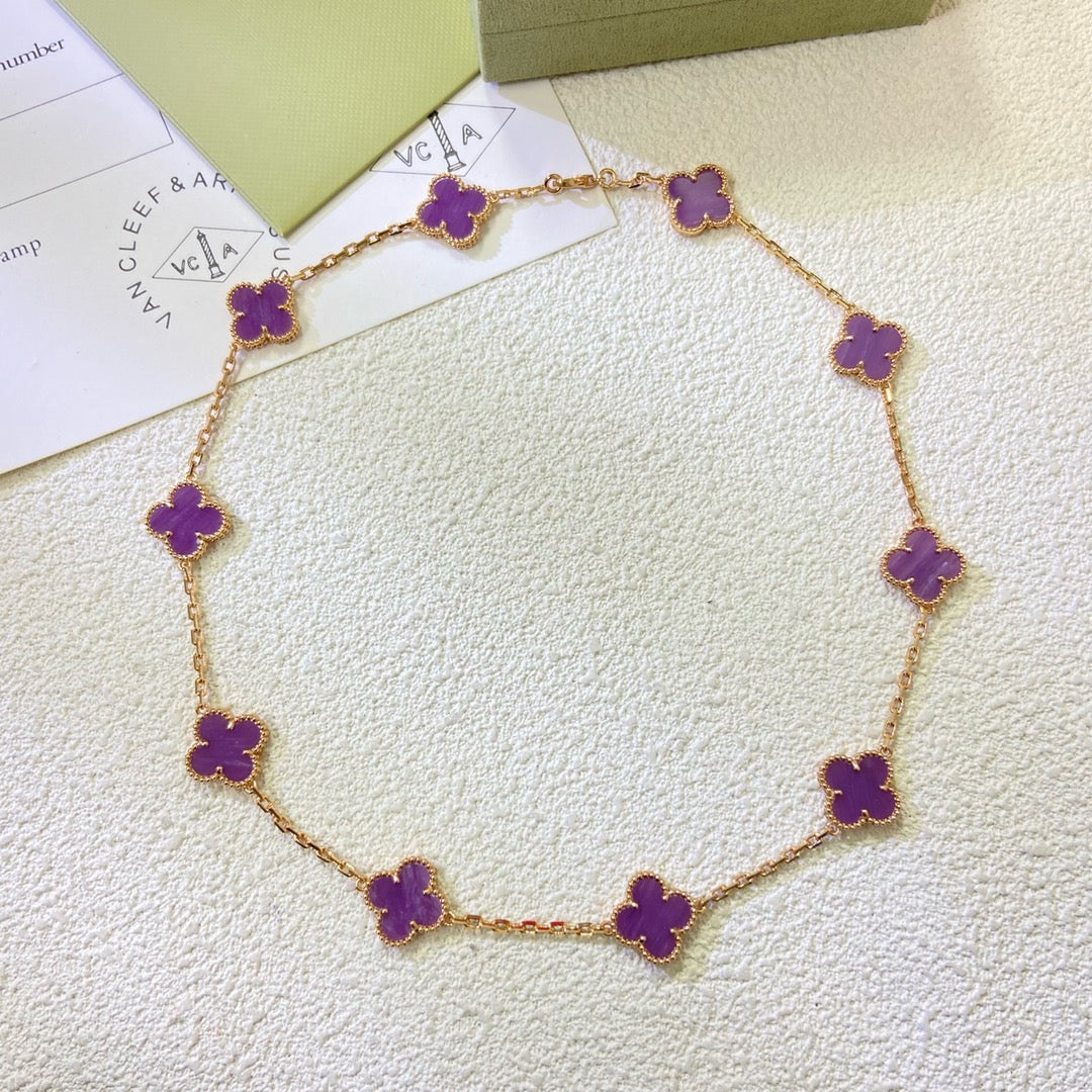 [Elara jewelsry ]CLOVER 10 MOTIFS  PURPLE VIOLET  NECKLACE