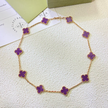 [Elara jewelsry ]CLOVER 10 MOTIFS  PURPLE VIOLET  NECKLACE