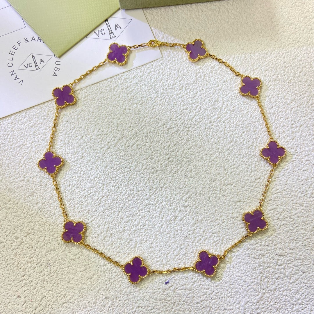 [Elara jewelsry ]CLOVER 10 MOTIFS  PURPLE VIOLET  NECKLACE