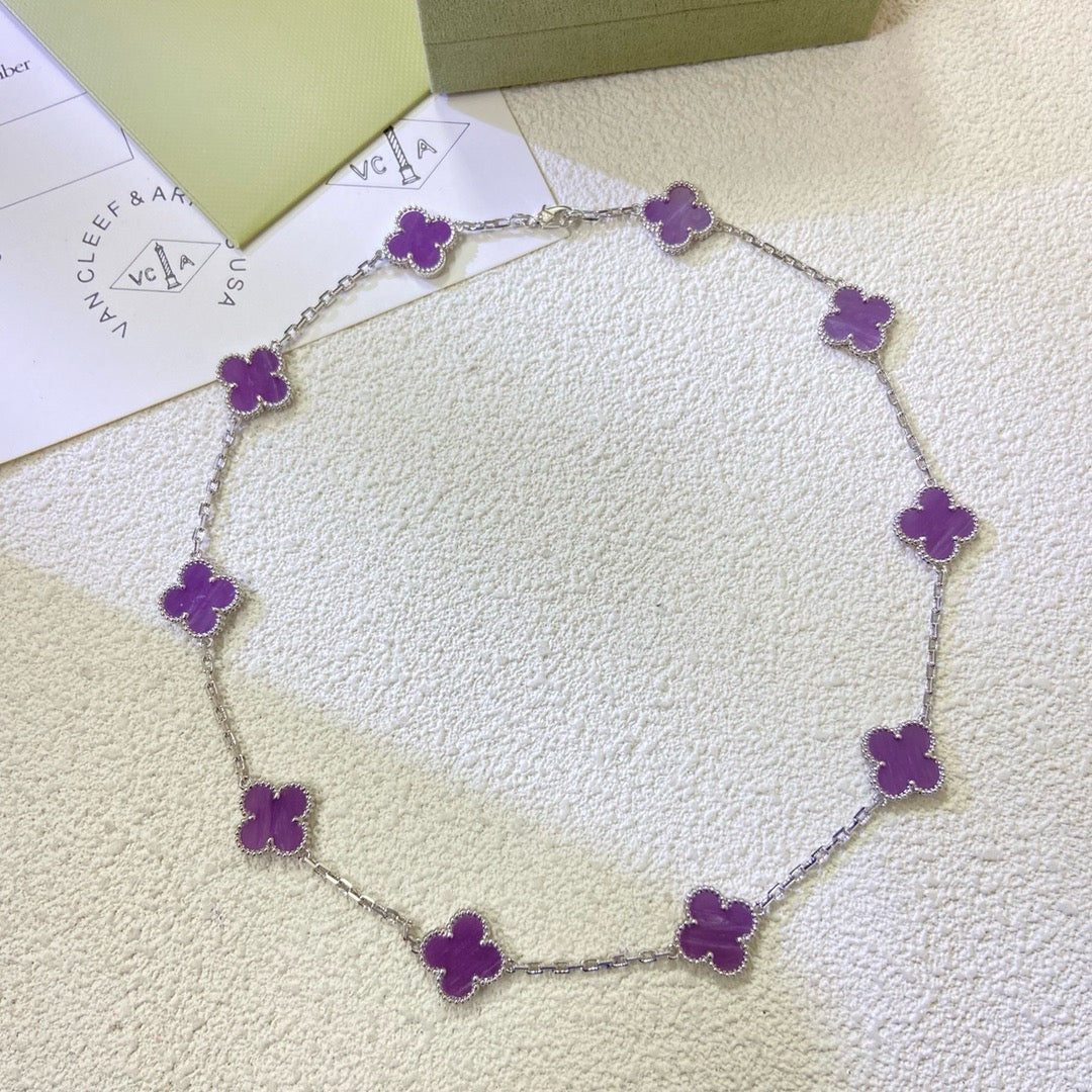 [Elara jewelsry ]CLOVER 10 MOTIFS  PURPLE VIOLET  NECKLACE