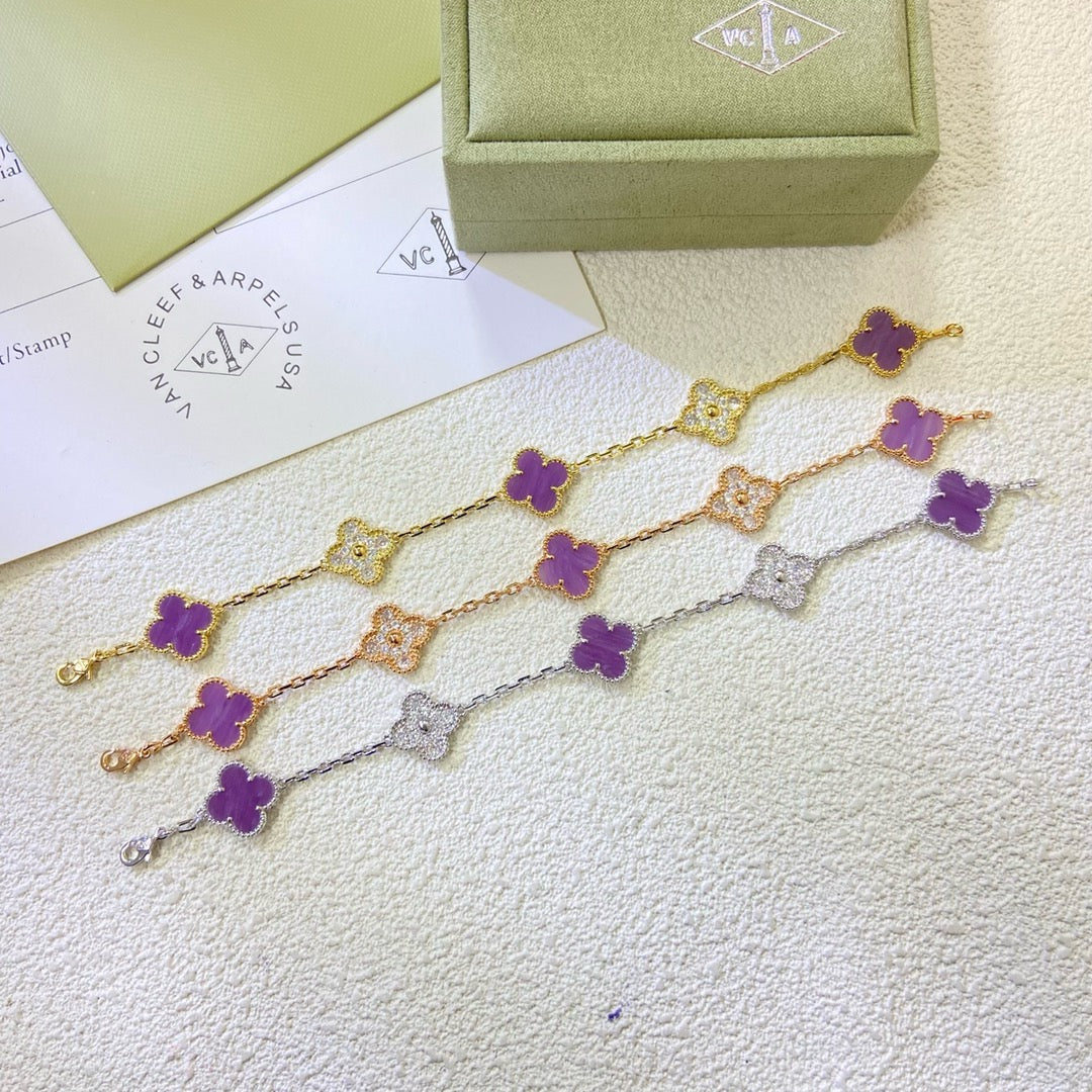 [Elara jewelsry ]CLOVER  5 MOTIFS  PURPLE VIOLET DIAMOND BRACELET