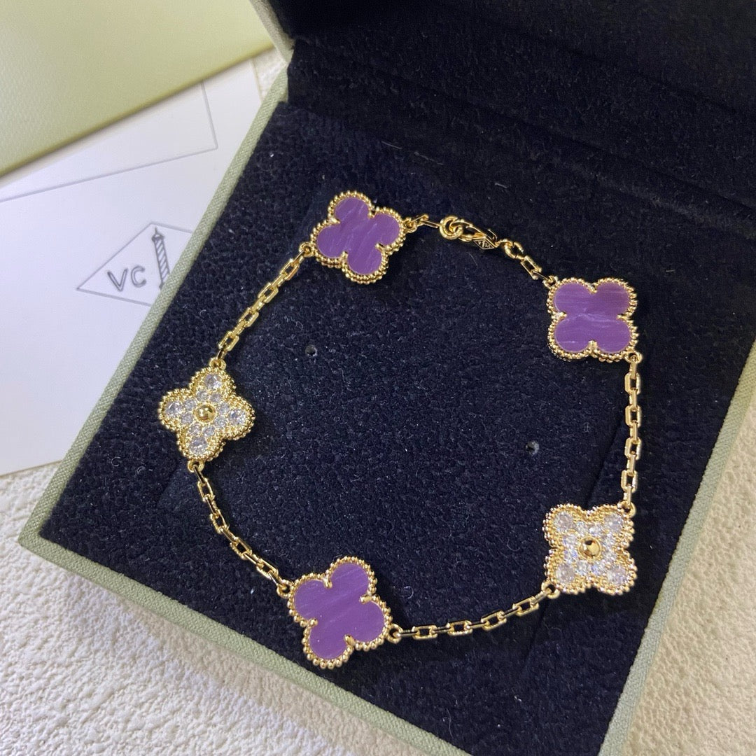 [Elara jewelsry ]CLOVER  5 MOTIFS  PURPLE VIOLET DIAMOND BRACELET