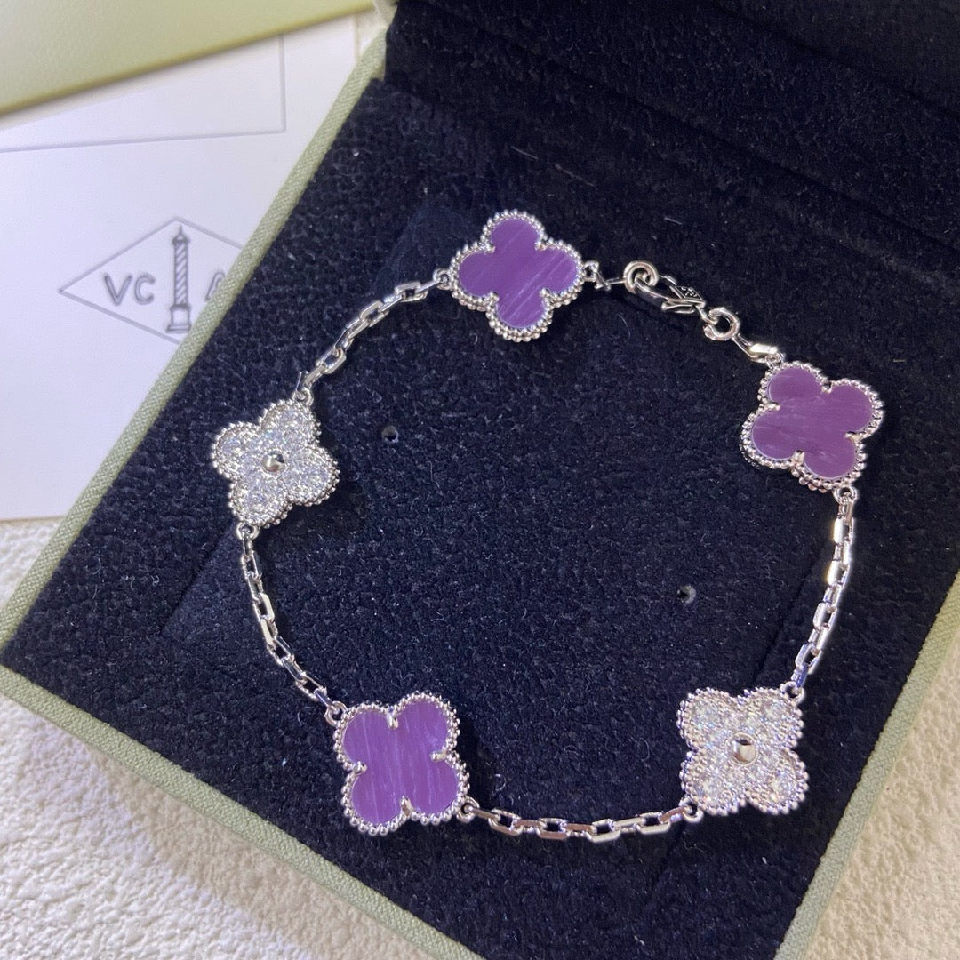 [Elara jewelsry ]CLOVER  5 MOTIFS  PURPLE VIOLET DIAMOND BRACELET