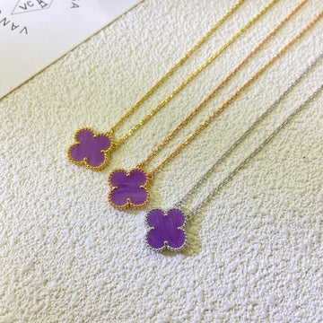 [Elara jewelsry ]CLOVER 15MM  PURPLE VIOLET NECKLACE