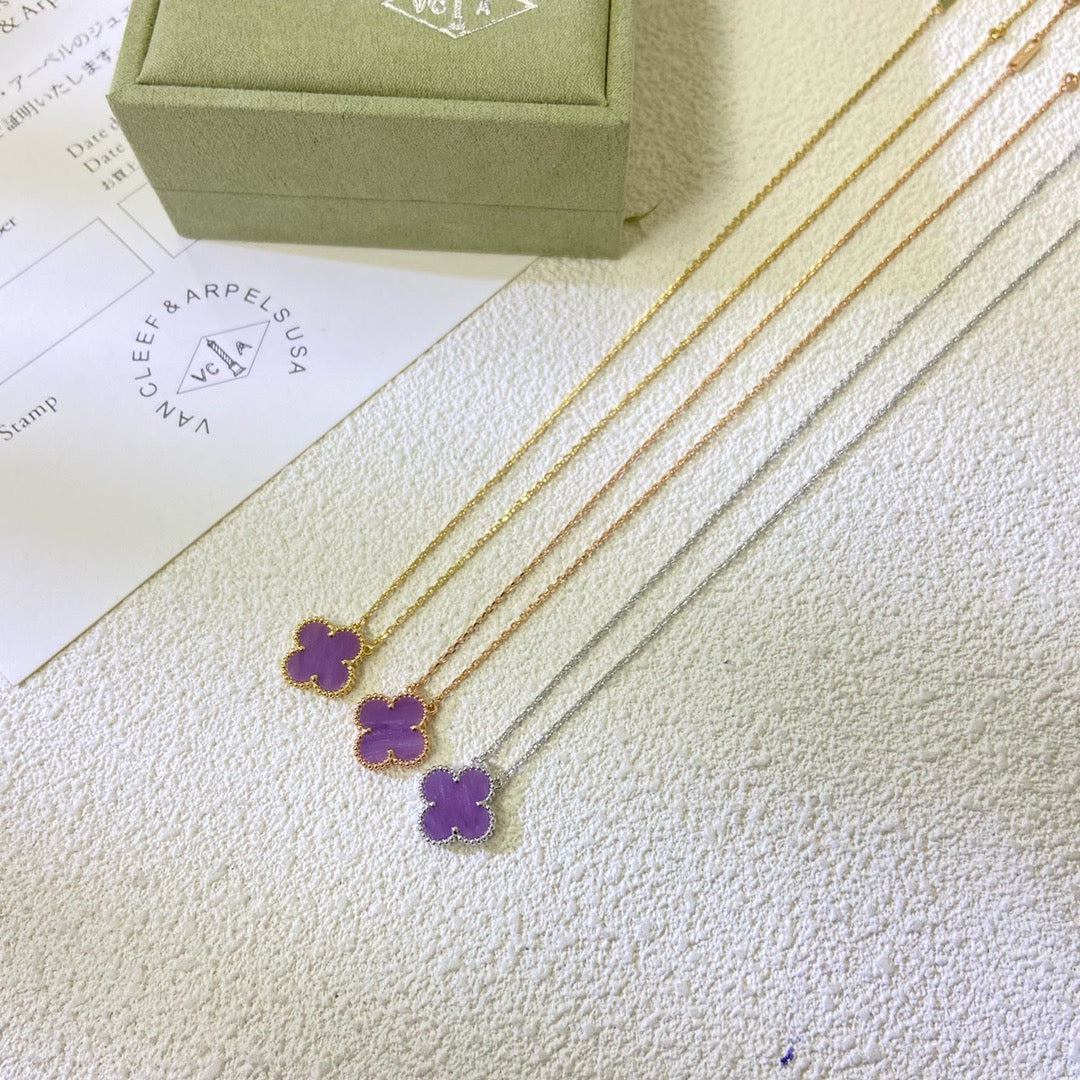 [Elara jewelsry ]CLOVER 15MM  PURPLE VIOLET NECKLACE