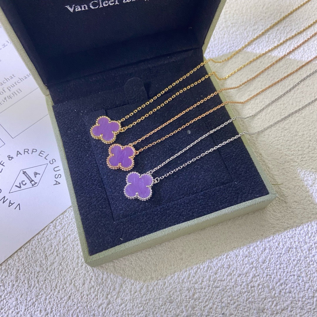 [Elara jewelsry ]CLOVER 15MM  PURPLE VIOLET NECKLACE
