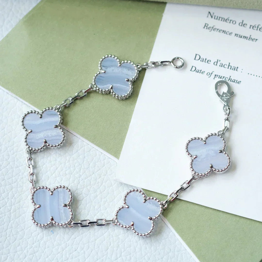 [Elara jewelsry ] CLOVER 5 MOTIF PURPLE CHALCEDONY BRACELET COLLECTION