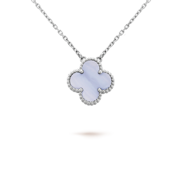 [Elara jewelsry ]CLOVER 15MM BLUE CHALCEDONY NECKLACE SILVER