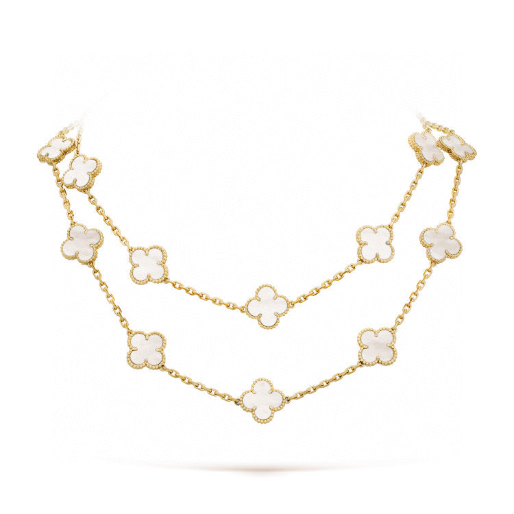 [Elara jewelsry ]CLOVER 20 MOTIFS WHITE MOP NECKLACE