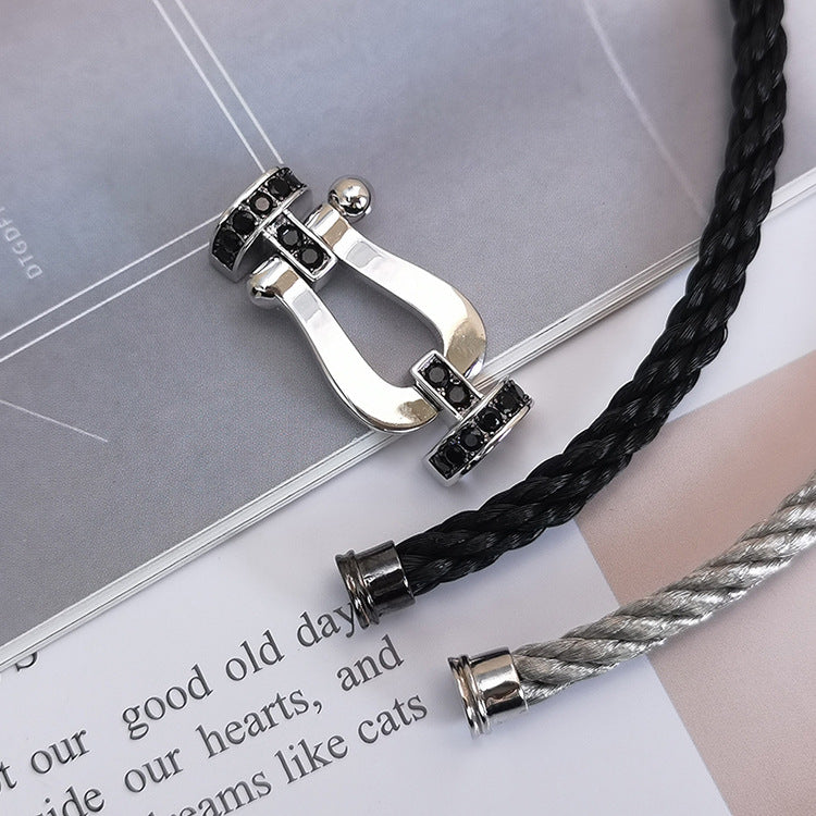 [Elara jewelsry ]FORCE LARGE HORSESHOE BLACK DIAMOND BRACELET SILVER
