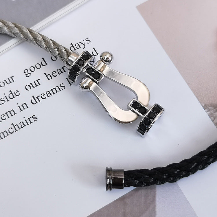 [Elara jewelsry ]FORCE LARGE HORSESHOE BLACK DIAMOND BRACELET SILVER