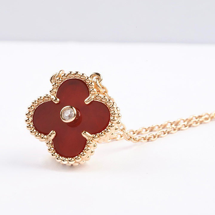 [Elara jewelsry ]CLOVER 15MM DIAMOND CARNELIAN NECKLACE