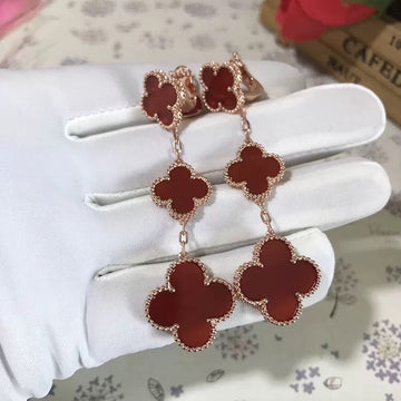 [Elara jewelsry ]CLOVER 3 MOTIF CARNELIAN DROP EARRINGS