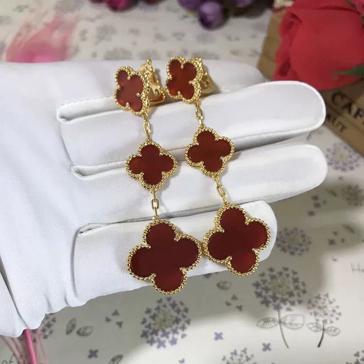 [Elara jewelsry ]CLOVER 3 MOTIF CARNELIAN DROP EARRINGS