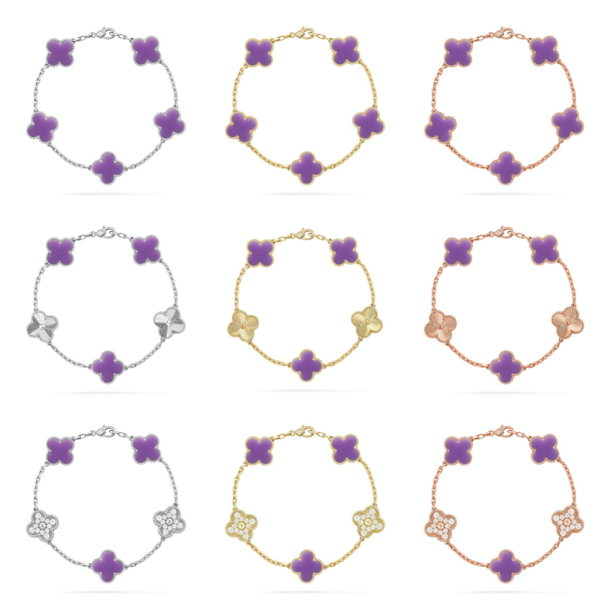[Elara jewelsry ]CLOVER 5 MOTIF LIGHT PURPLE BRACELET COLLECTION