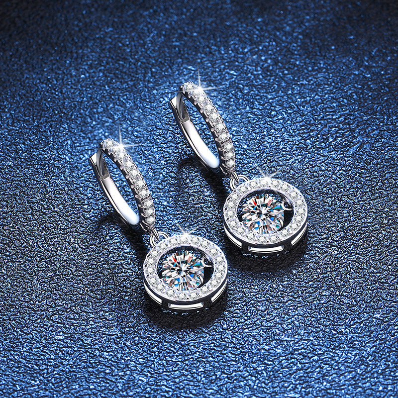 [Elara]DANCING MOISSANITE HALO DROP HOOP EARRINGS