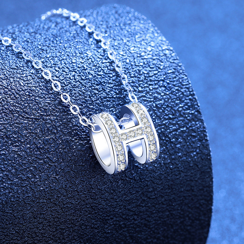 [Elara]FULL-PAVE "H" MOISSANITE PENDANT NECKLACE