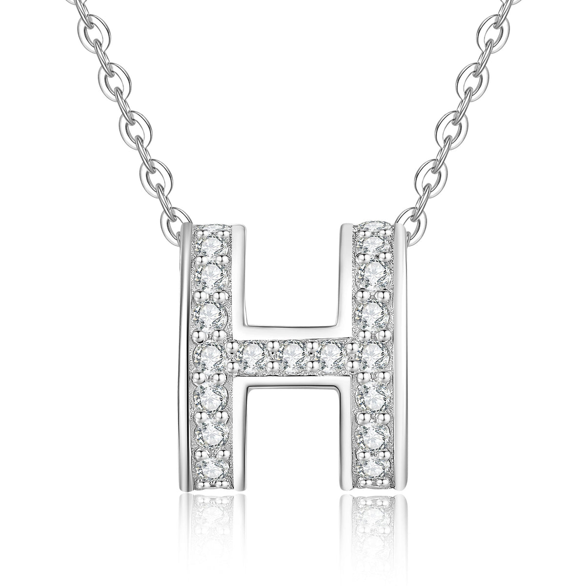 [Elara]FULL-PAVE "H" MOISSANITE PENDANT NECKLACE