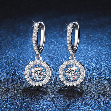 [Elara]DANCING MOISSANITE HALO DROP HOOP EARRINGS