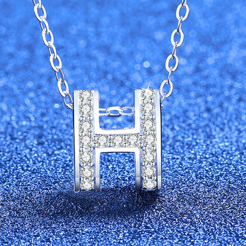 [Elara]FULL-PAVE "H" MOISSANITE PENDANT NECKLACE