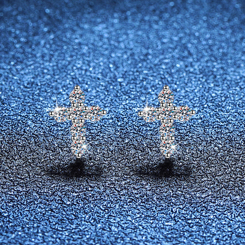 [Elara]SPARKLING CROSS MOISSANITE STUD EARRINGS