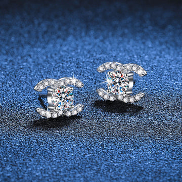 [Elara]CHIC INTERLOCKING DOUBLE-C MOISSANITE STUD EARRINGS