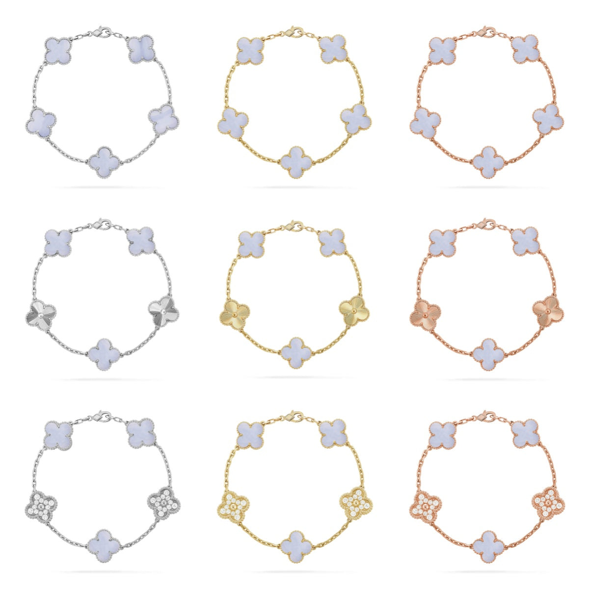 [Elara jewelsry ] CLOVER 5 MOTIF PURPLE CHALCEDONY BRACELET COLLECTION