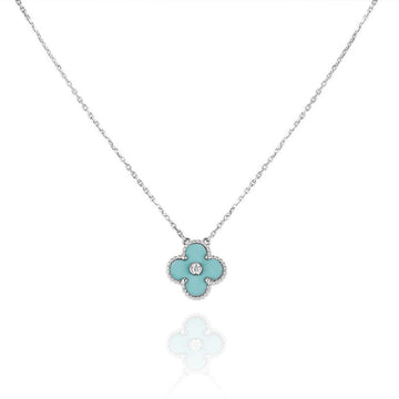 [Elara jewelsry ]CLOVER 1 DIAMOND LIGHT BLUE SILVER NECKLACE